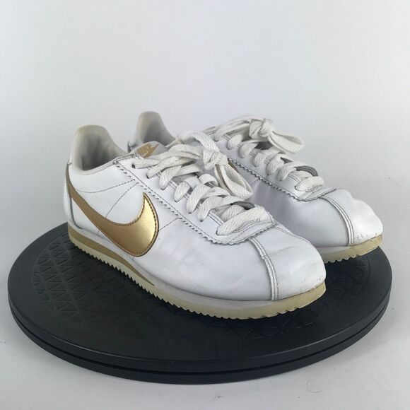 Nike Classic Cortez White/Gold Leather Shoes 807471-106 Women’s Size 7.5 - Picture 3 of 12